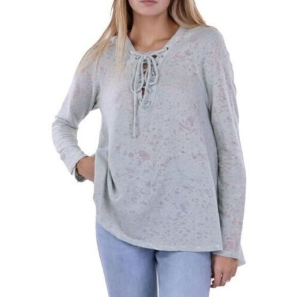 Anthropologie Maronie Hooded Sweatshirt Womens Small Gray Lace Up MHD612017 NEW